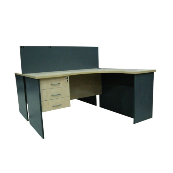 L-Shaped 2 Way Wooden Workstation Fixed Drawers