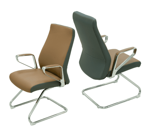 Brown visitors office chair AIC-DT-8533C with two-tone PU leather and chrome cantilever base
