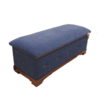 Camilla Fabric-Covered Storage Chest with hinged lift-top lid in a modern bedroom setting.