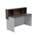 TABLE-RECEPTION DESK WITH COUNTER RISER 1.4m x 0.6m x 0.75m (h) WITH 3 DRAWER MOBILE PEDESTAL - ICEBERG WHITE_AWalnut - Image 2