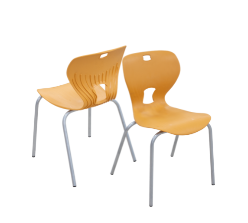 Mango colored Ashmatt chair with a contoured plastic seat and back supported by a sturdy metal frame.