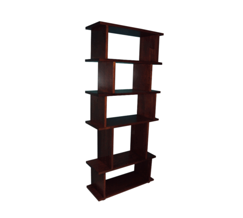 Jabali freestanding wooden bookcase with horizontally offset open compartments in a modern design.