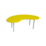 Yellow peanut-shaped kindergarten table with a durable top and light grey legs designed for collaborative early learning.