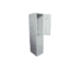 Light grey double-compartment steel locker with two separate lockable storage sections.
