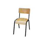 Secondary school chair with 9mm plywood seat and backrest mounted on a sturdy metal frame for durable institutional use.