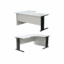 Modern L-shaped grey executive desk with black trim, featuring a spacious corner workstation design