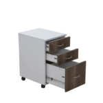TABLE-RECEPTION DESK WITH COUNTER RISER 1.4m x 0.6m x 0.75m (h) WITH 3 DRAWER MOBILE PEDESTAL - ICEBERG WHITE_AWalnut - Image 4