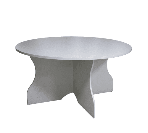 Round conference table with curved panel legs in FS Grey, 1.2m x 0.75m (h).