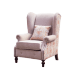 Julia wingback chair with a classic high-back silhouette, plush cushioning, and wide, supportive wings.