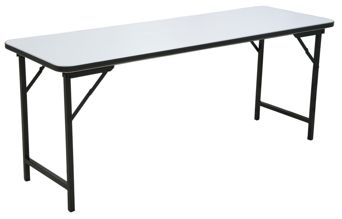 TABLE-FOLDING TABLE 1.8m x 0.6m Laminated Top ( White ) - with Rubber Edging - Image 1