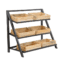 Single-sided black vegetable display stand with sturdy metal frame and six wooden crates for organised produce presentation