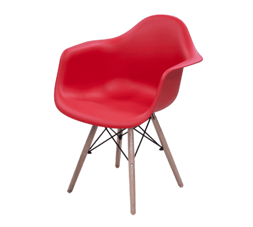 AIC Plastic PP Chair with Wooden Stand AT-PC-06, featuring a contoured polypropylene seat, integrated armrests, and wooden legs reinforced with metal supports