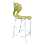 Yellow lab chair with curved plastic seat and white metal frame.