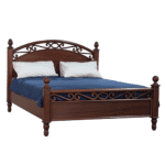 Malik King Size Bed made of dark wood with ornate scrollwork and turned posts.