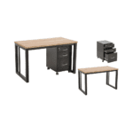 Modern wooden study desk with clean lines, angled legs, and a single integrated drawer for organized workspace.