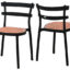 Modern black plastic chairs with curved backrests and patterned brown seats, featuring a sleek minimalist design suitable for indoor or outdoor spaces.