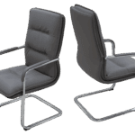 Grey PU leather office chair with a chrome cantilever frame and padded seat, designed for visitors and meeting spaces.