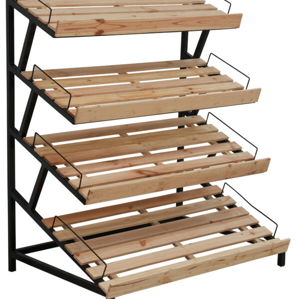 BREAD DISPLAY UNIT SINGLE SIDED WITH 4 WOODEN SHELF PLANKS 1.2m x 0.85m(w) x 1.42m(h) - Black