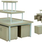 Display unit measuring 1.6m x 1.2m(d) x 1.4m(h) with a Zalzack Beech wooden base cabinet and white frame, ideal for elegant retail or showroom product presentation.