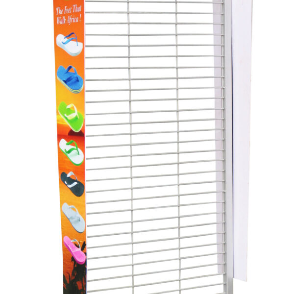 Metallic Grey shoe display stand measuring 1.335m (h) x 0.51m (w), designed with multiple tiers for organized and stylish shoe presentation.