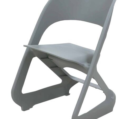 Light grey plastic PP chair with a modern folding-inspired frame and contoured seat.