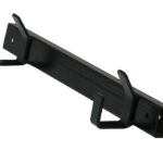 A sturdy black metal hanging brace with hooks and mounting holes on both ends.