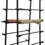 Black double sided cantilever rack designed for securely holding and displaying multiple fabric rolls in retail or warehouse settings