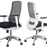 Ergonomic high back office chair with fabric seat, breathable mesh backrest, and adjustable base.