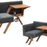 Modern single-seater lounge sofa with wooden frame, built-in side table, and soft grey upholstery.