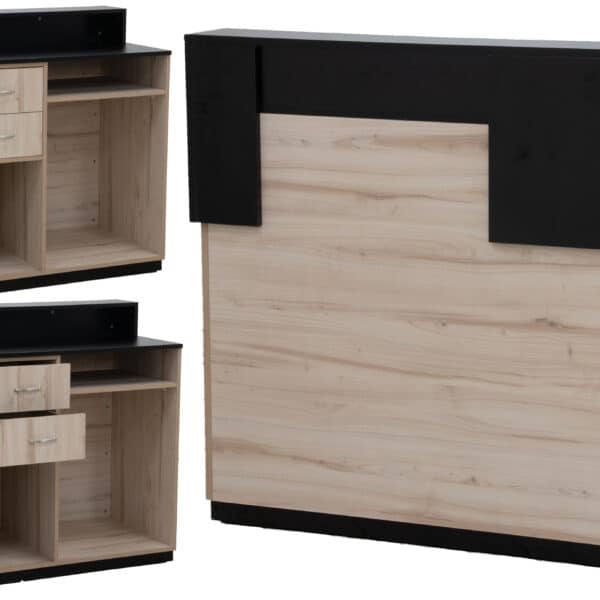RECEPTION CASHIER COUNTER WITH COUNTER RISER with 2 Fixed Drawers - 1m (L) x 0.6m (d) x 1.13(h) - Super black_Arden