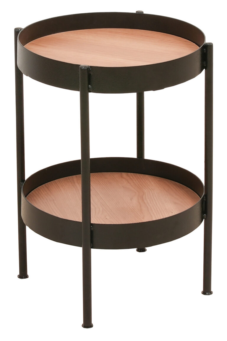 Side stool with two round wooden trays in rich HCherry finish, measuring 350mm diameter x 500mm height, ideal for decorative or functional use.