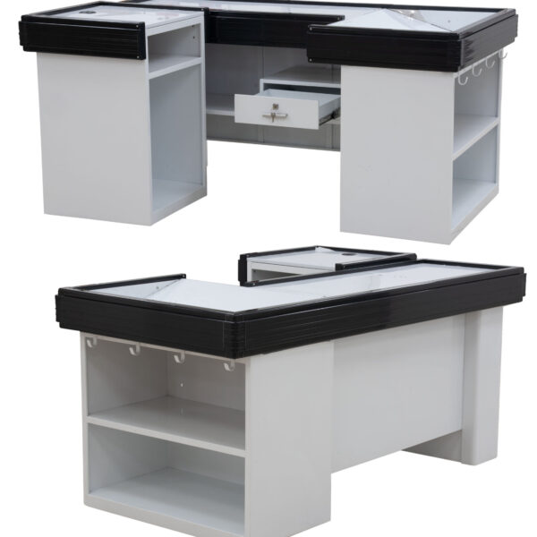 CASHIER COUNTER - Black + White BODY - with drawer in body - 180cm - RIGHT SIDE