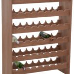 Wooden wine rack with multiple horizontal tiers designed to hold up to 48 bottles, crafted from polished natural wood for elegant wine storage.