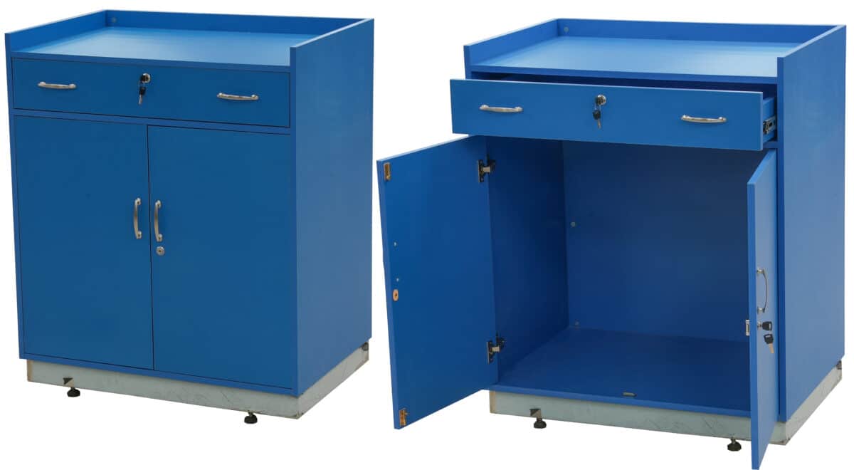 RECEPTION COUNTER WITH 1 LOCKABLE TOP DRAWER AND DOUBLE  DOOR AT BOTTOM  - 900mm x 600mm(d) x 1050mm(h)- Royal Blue - Image 1