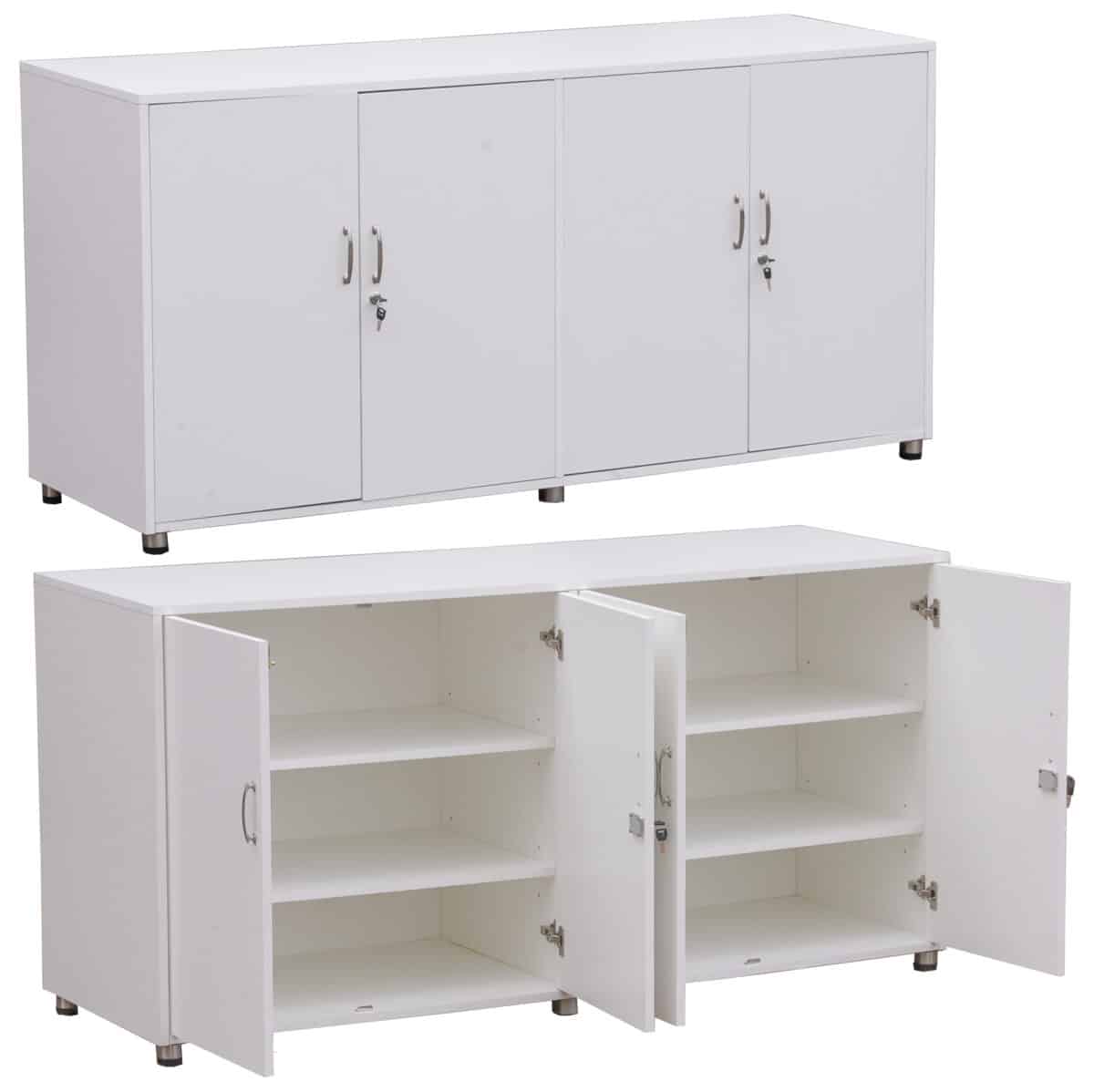 CREDENZA WOODEN CABINET WITH 2 CUPBOARDS on stand - 1.8m x 0.6m(d) x 0.9m(h) - SWhite - Image 1