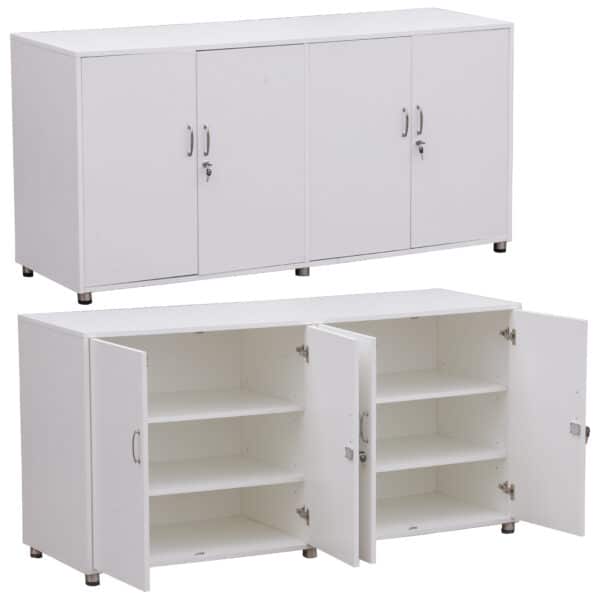 CREDENZA WOODEN CABINET WITH 2 CUPBOARDS on stand - 1.8m x 0.6m(d) x 0.9m(h) - SWhite