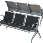 Black 3-seater link chair with padded seats and heavy-duty frame