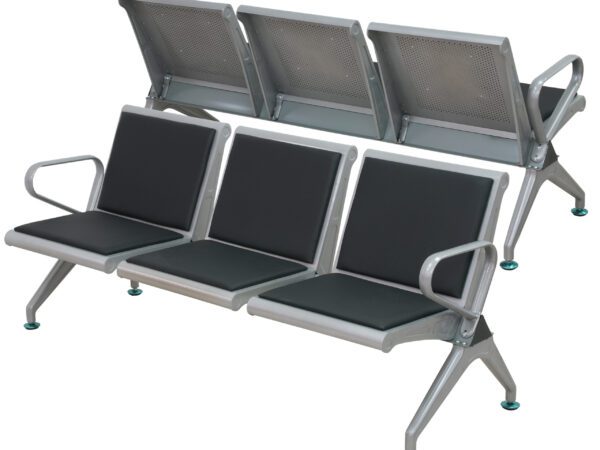 Black 3-seater link chair with padded seats and heavy-duty frame