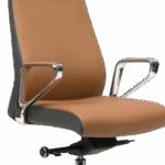Brown PU office chair with cushioned seat and backrest.
