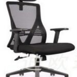 High Back Chair with Fabric Seat and Mesh Back in Black.