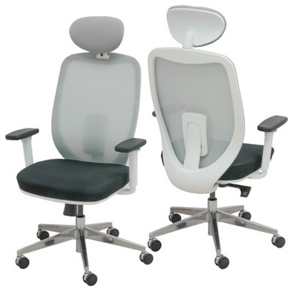 High Back Chair Fabric with Mesh Back Black KQ 001 A White Frame AL Base