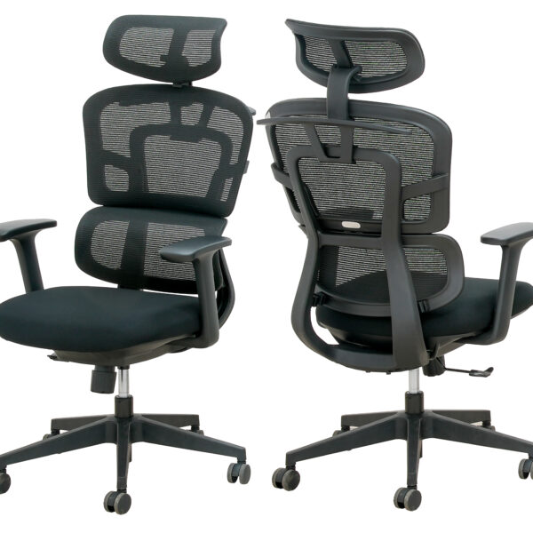 High Back Chair Fabric with Mesh Back- Black ADJ.Head Rest U-062A
