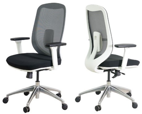 Medium Back Chair Fabric with Mesh Back Black  White Frame AL Base - KQ 001 BA
